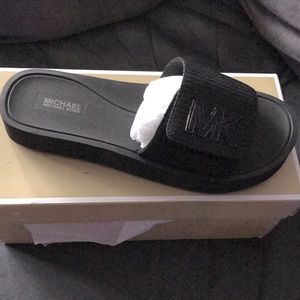 Michael Kors Platform Slide Black Glitter Mesh